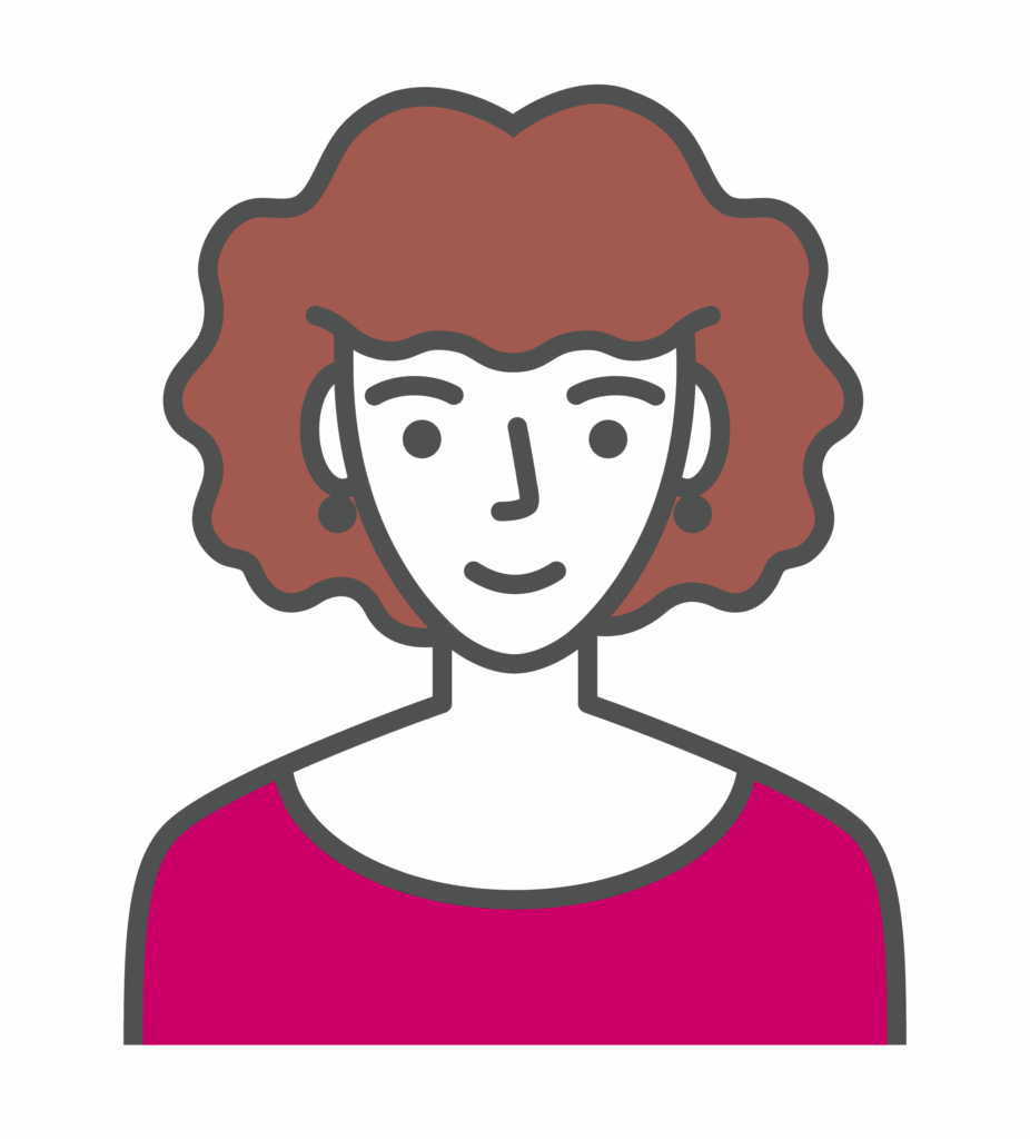 An illustration of a woman with brown hair wearing a pink sweater